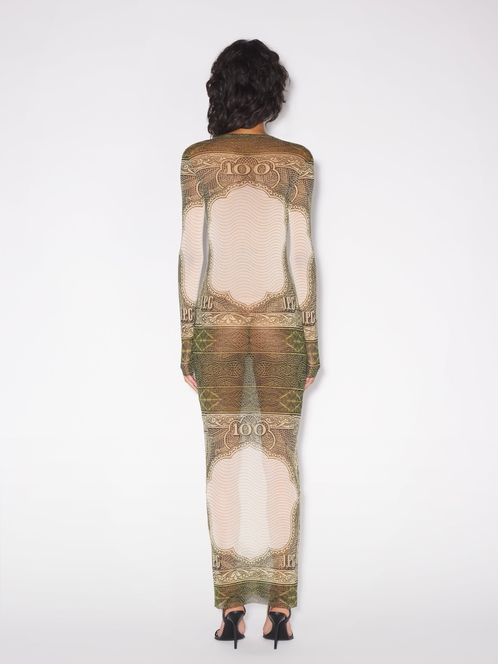 Jean Paul Gaultier Cartouche Money Dollar Mesh Sheer Long Sleeve Maxi Dress - Picture 3 of 11